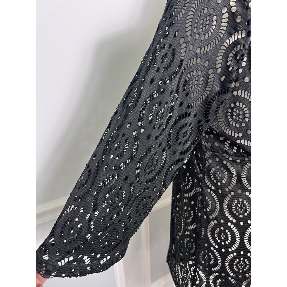 CATALINA (XL) Black Open Lace Swimsuit Beach-Pool-Cover Up-Tie-Knit Kimono-Sheer - Picture 8 of 16